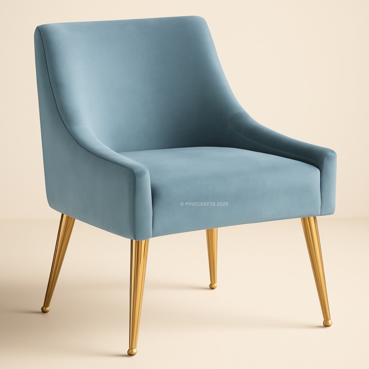 Blue chair with gold legs on a beige background